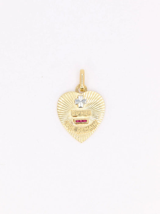 Pendentif AUGIS - Médaille amour coeur strié or jaune rubis 58 Facettes J624