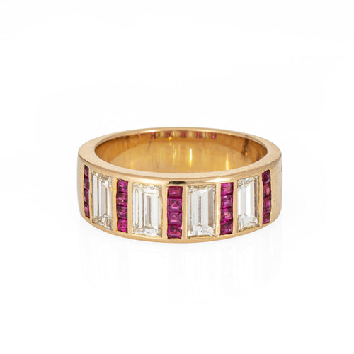 Bague 53 Bague vintage en or jaune avec diamants et rubis 1 carat 58 Facettes G13893