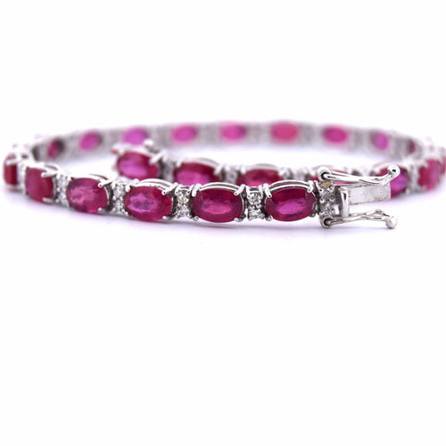 Bracelet Bracelet Tennis - Or Blanc - Rubis et Diamants 58 Facettes