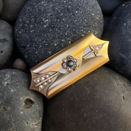 Pendentif Médaillon de deuil en forme d'enveloppe en or 14 carats avec flèche 58 Facettes