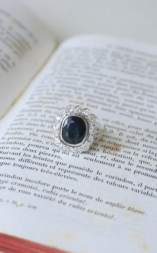 Bague 58 Bague marguerite art déco or blanc, platine, saphir et diamants 58 Facettes