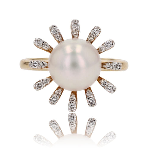 Bague 54 Bague perle de cutlure Akoya et diamants flocon 58 Facettes 24-071