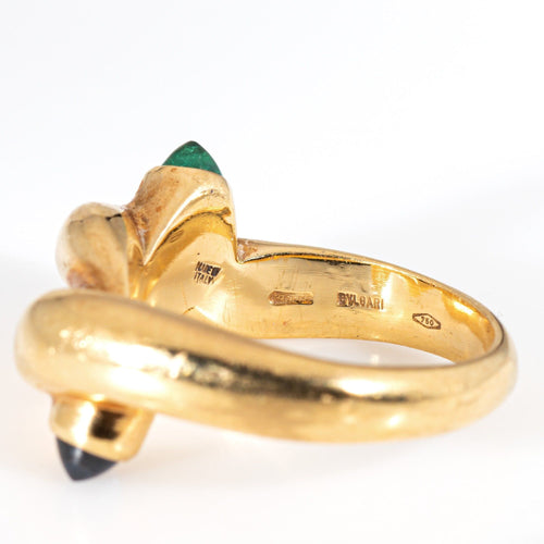 Bague 49 BULGARI - Bague Nœud Vintage en Or Jaune Saphir, Émeraude 58 Facettes G13941