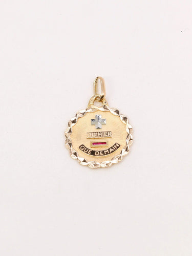 Pendentif Médaille amour Augis ronde Plus qu’hier moins que demain or jaune rubis 58 Facettes J499