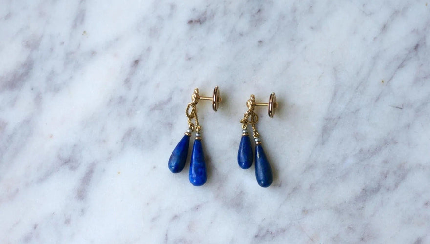 Boucles d'oreilles Boucles d'Oreilles Goutte Lapis Lazuli sur Or Jaune 58 Facettes
