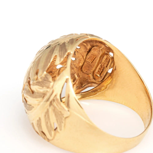 Bague 57 Bague dôme en or jaune avec feuille vintage 58 Facettes G13751