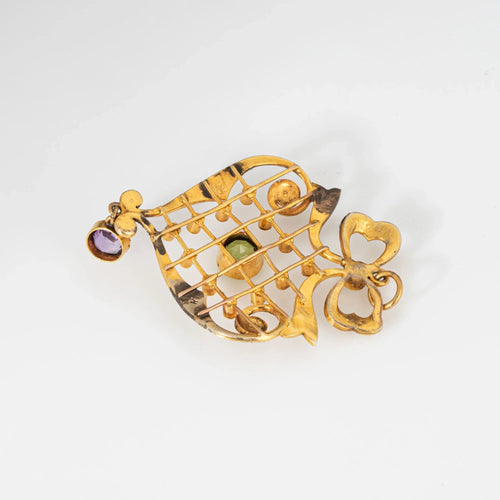 Pendentif Pendentif treillis édouardien en péridot, améthyste et perles de culture 58 Facettes G13711