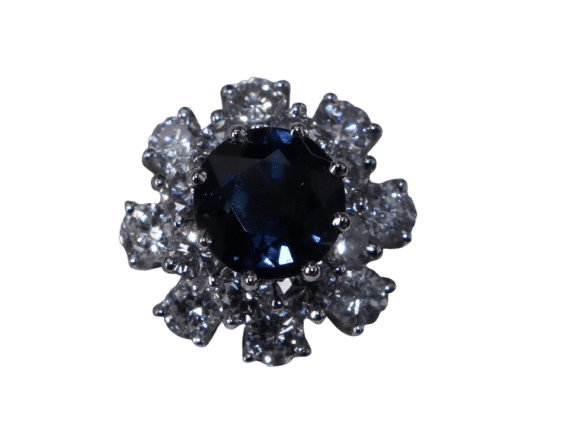 Bague 53.5 Bague ronde Saphir & Diamant en or blanc 58 Facettes BA-46