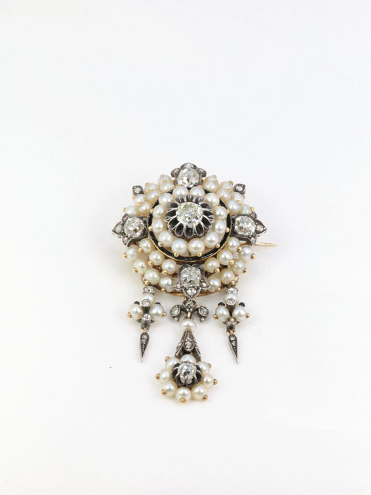 Broche Broche ancienne guirlande or argent perles fines diamants taille ancienne 58 Facettes 340B