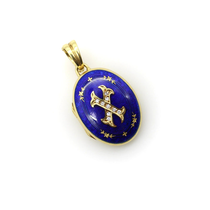 Gold-Diamant-Guilloche-Email-Medaillon Fabergé