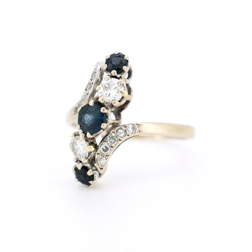 Bague 54 Bague Vintage Or blanc 18 Carats, Saphir et Diamants - 1960 58 Facettes 390