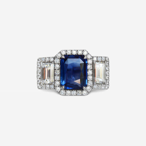 Bague Bague octogonale en saphir bleu de 3,23 carats GRS 58 Facettes R817