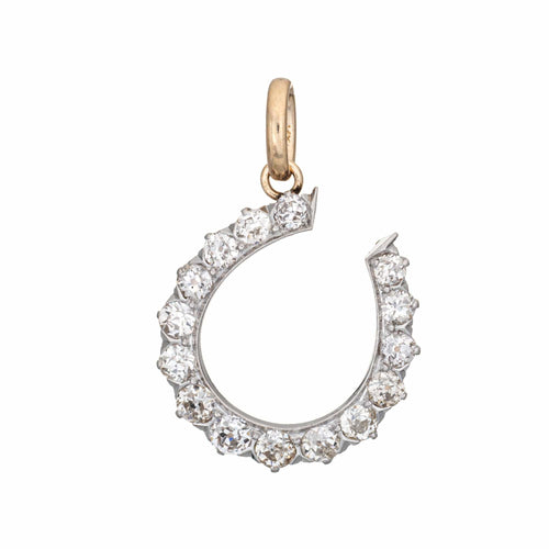 Pendentif Pendentif fer à cheval en diamant de style victorien antique, en or et platine, ancienne mine 58 Facettes G14061