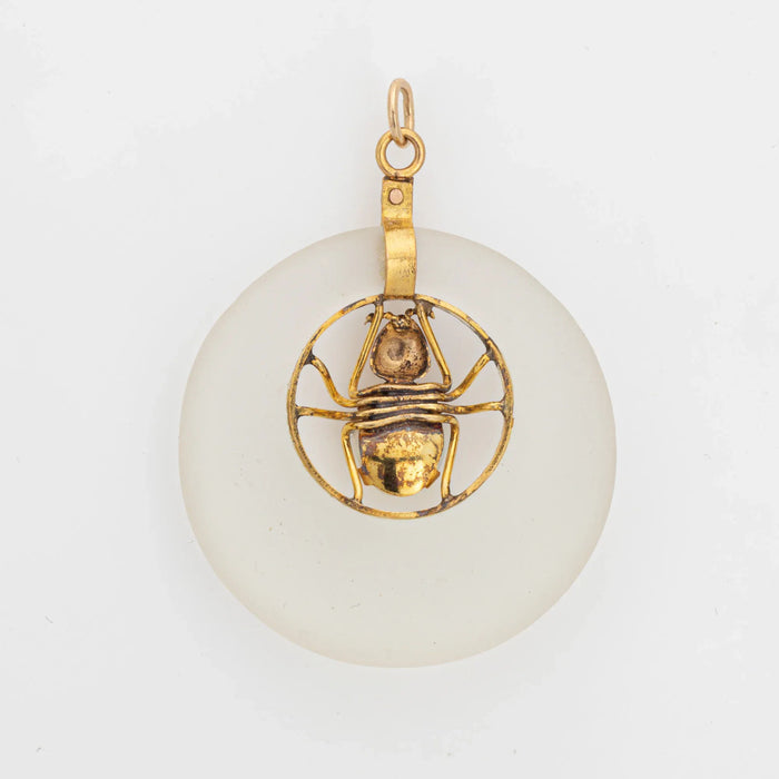 Vintage opaal kamferglas spinhanger geel goud