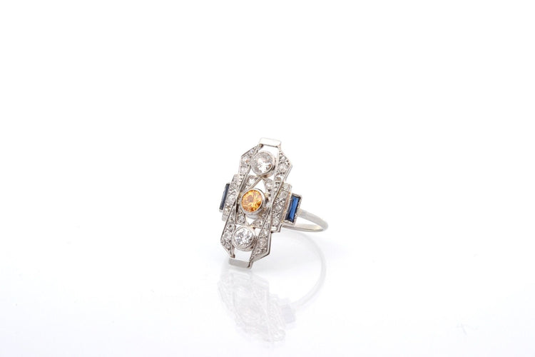 Bague 54 Bague art déco diamants et saphir en or 18k 58 Facettes 26598