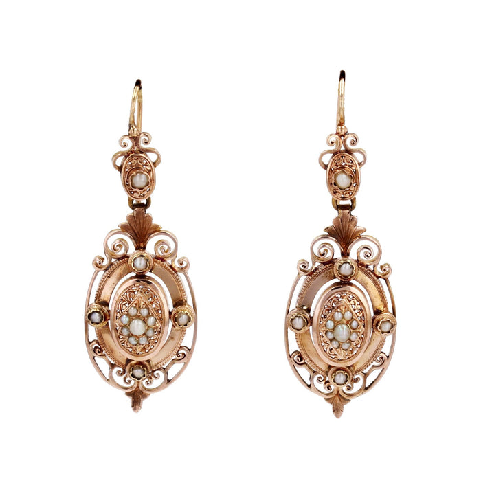 Antique rose gold and fine pearl earrings