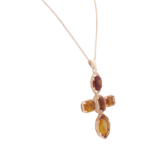 Pendentif Pendentif "Croix" or rose, citrines. 58 Facettes 34098