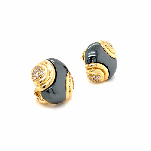 Boucles d'oreilles Boucles d'oreilles Bulgari en or jaune 18 carats avec diamants et hématite 58 Facettes
