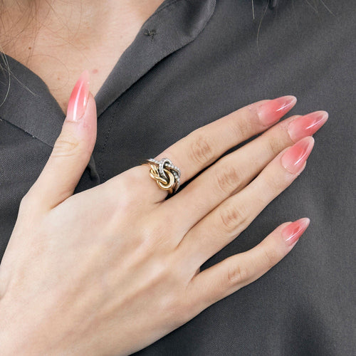 Bague 52 Bague double noeud or blanc et or rose, diamants 58 Facettes GU216
