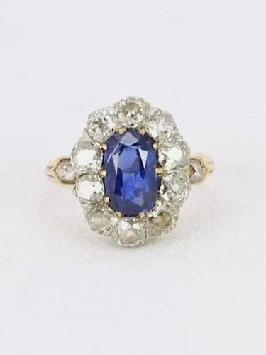 Bague 50 Bague marguerite ancienne or rose saphir coussin diamants 58 Facettes 1040.9