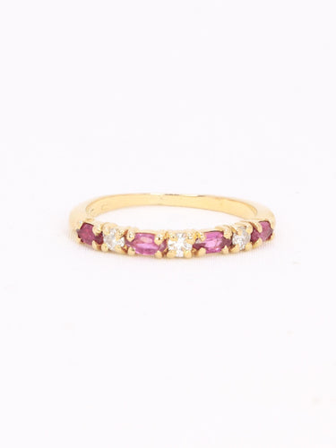 Alliance or jaune diamants tourmalines roses 58 Facettes 1186.2