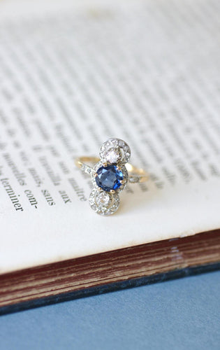 Bague 54.5 Bague Belle Époque en Or jaune, Saphir et Diamants 58 Facettes