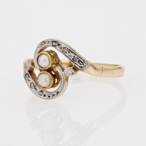 Bague 54 Bague ancienne Toi et Moi perles fines diamants 58 Facettes 24-164