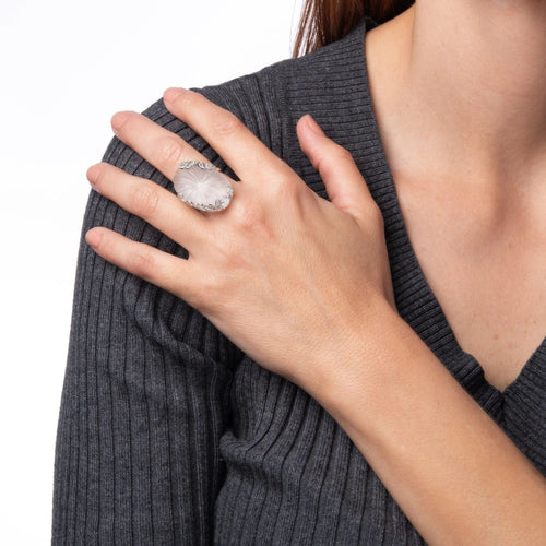 Bague Bague papillon en cristal de roche et diamants, en or blanc 14 carats, bijou de cocktail 58 Facettes G12631