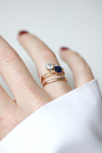 Bague 53 Bague Toi et Moi Saphir et Diamant sur Or Rose et Platine 58 Facettes