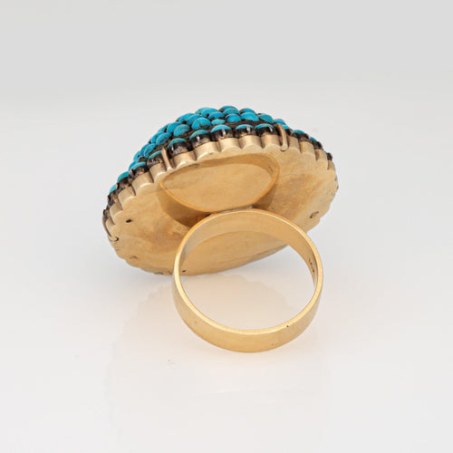 Antique Victorian Ring Turquoise Pearl Dome Yellow Gold Conversion Jewelry 7.25 58 Facettes G14117