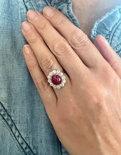 Bague 50 Bague rubis birman non chauffé 3.63 Carats diamants platine or jaune (Certificat) 58 Facettes BRU56