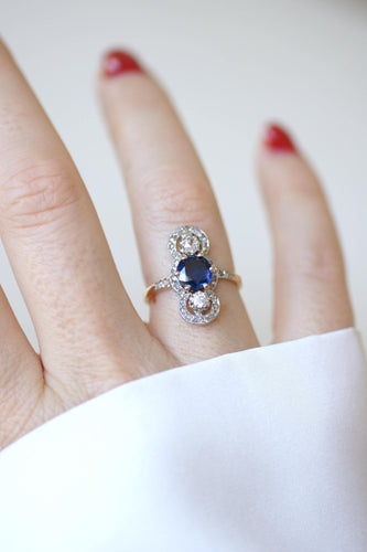 Bague 54.5 Bague Belle Époque en Or jaune, Saphir et Diamants 58 Facettes