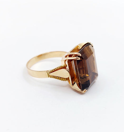 Bague 55.5 Bague cocktail vintage or rose quartz fumé, art déco 58 Facettes B01000