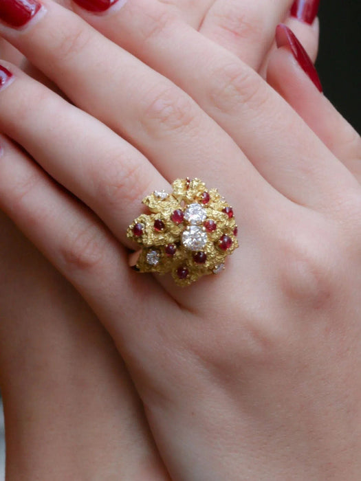 Bague 51 Bague cocktail or jaune diamants rubis 58 Facettes J301