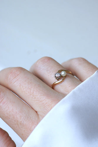 Bague 53.5 Bague Toi et Moi en Or Jaune Platine Perle et Diamant 58 Facettes