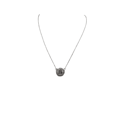 Collier Collier or blanc 18 carats sertie d’un diamant rond et halo diamants naturels 58 Facettes