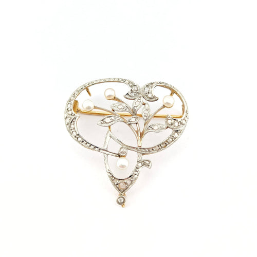 Pendentif Broche / pendentif floral en or jaune, perle et diamants 58 Facettes 32601