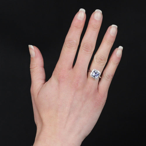 Bague 53 Bague saphir de Ceylan coussin et diamants 58 Facettes 24-154