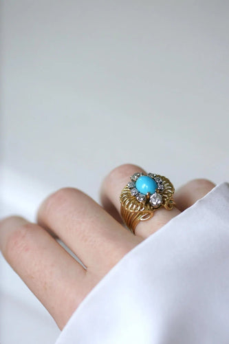 Bague 52.5 Bague Cocktail Turquoise et Diamants Or jaune 58 Facettes