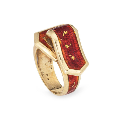 Bague 49 Bague de ceinture vintage en émail rouge et or jaune, bijou de succession raffiné 58 Facettes G14041