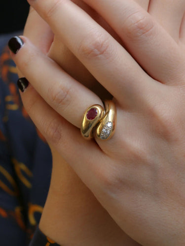 Bague 52 Bague vintage serpent en or, rubis et diamants 58 Facettes J37