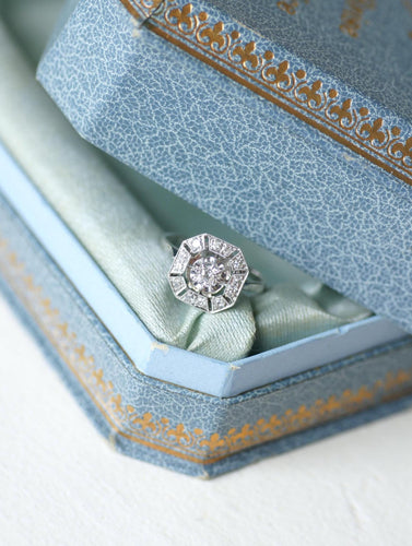 Bague 55 Bague Art Déco Octogonale Diamants 0,60 Ct 58 Facettes
