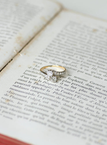 Bague 54 Bague Ancienne Toi et Moi Diamants sur Or Jaune et Platine 58 Facettes