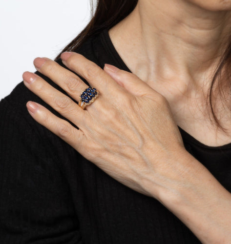 Bague 54 Bague en or jaune 18 carats, saphir cabochon et diamant, taille 6,75. Bijou vintage raffiné. 58 Facettes G14083