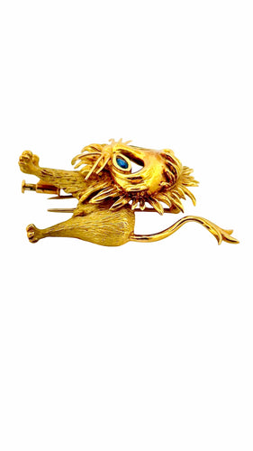 Broche Broche petit Lion en or jaune 18 carats et saphirs 58 Facettes