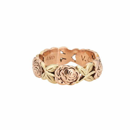 Bague 49 Roses et feuilles bague alliance or rose 58 Facettes G13477