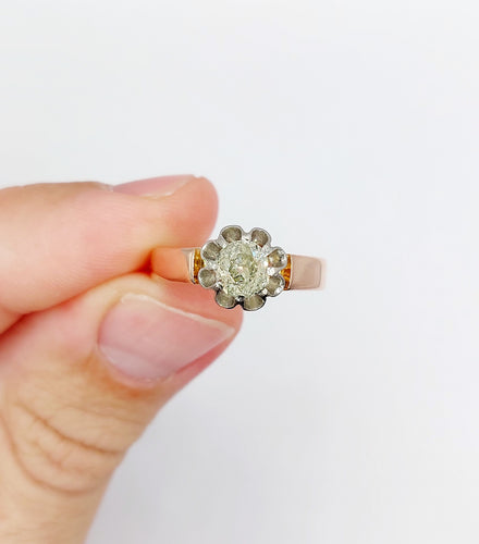 Sormus Solitaire ruusukultaa ja Platina, vanhan mallinen timantti 0,70 karaattia (noin 1900) 