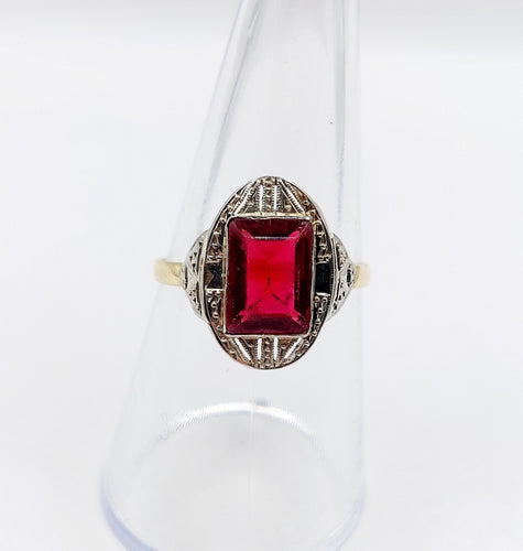 Bague 56.5 Bague Art Déco or, pierre rouge (circa 1930) 58 Facettes A05843