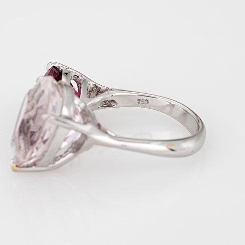 Bague 54.5 Bague ouverte en or blanc 18 carats et tourmaline rose kunzite, taille 7, bijou cocktail vintage 58 Facettes G14140