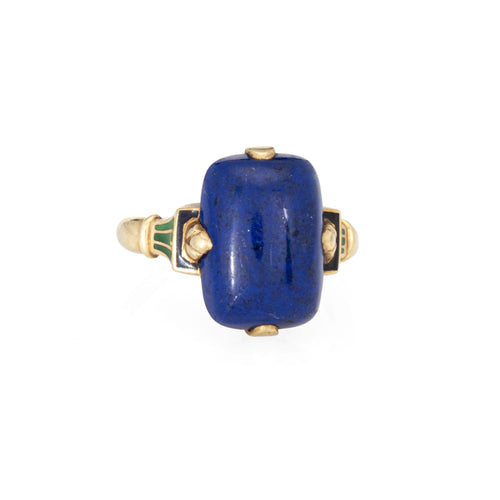 Bague Bague Art déco vintage en lapis-lazuli émaillé, or jaune 14 carats, taille 6,25, bijoux fins 58 Facettes G14043